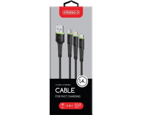 Дата кабель USB 2.0 AM to Lightning + Micro 5P + Type-C 1.4m CBFLEXU1 bl Intaleo (1283126487521)