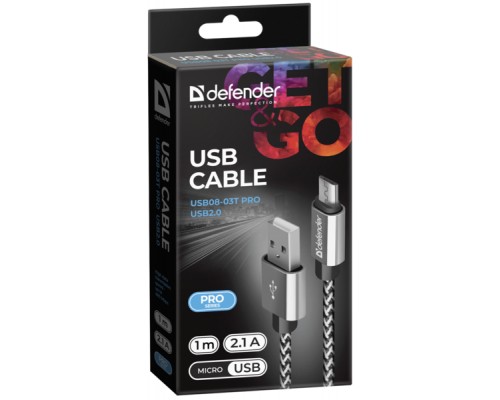 Дата кабель USB 2.0 AM to Micro 5P 1.0m USB08-03T PRO white Defender (87803)