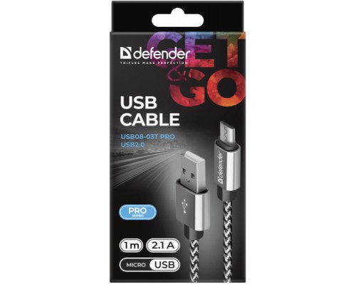 Дата кабель USB 2.0 AM to Micro 5P 1.0m USB08-03T PRO white Defender (87803)