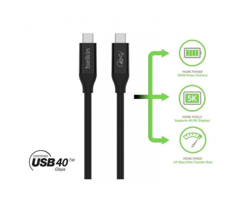 Дата кабель USB-C to USB-C 0.8m USB4 40Gbps 100W Black Belkin (INZ001BT0.8MBK)