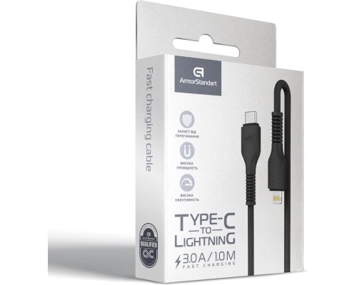 Дата кабель USB-C to Lightning 1.0m AR88 3A Black Armorstandart (ARM65287)