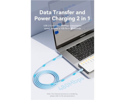 Дата кабель USB-C to USB-C 2.0m USB2.0 100W (20V/5A) Light Blue Silicone Vention (TAWSH)