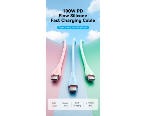 Дата кабель USB-C to USB-C 2.0m USB2.0 100W (20V/5A) Light Blue Silicone Vention (TAWSH)