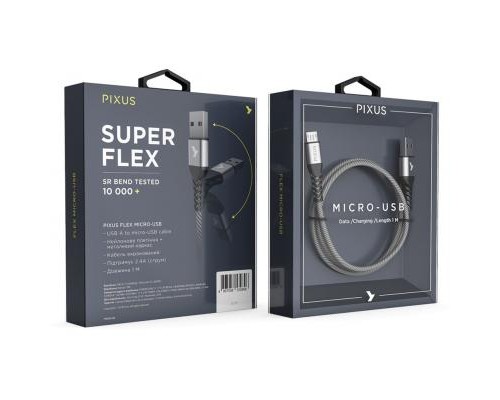 Дата кабель USB 2.0 AM to Micro 5P 1.0m Flex Gray Pixus (4897058531145)