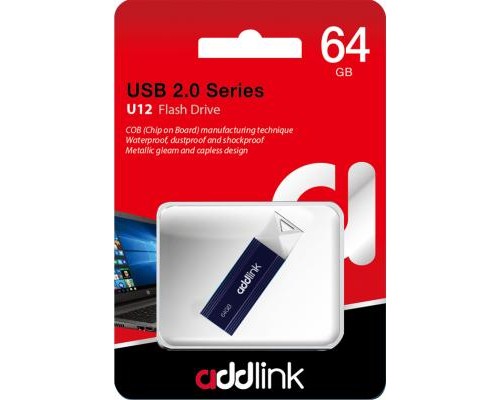 USB флеш накопичувач AddLink 64GB U12 Dark Blue USB 2.0 (ad64GBU12D2)