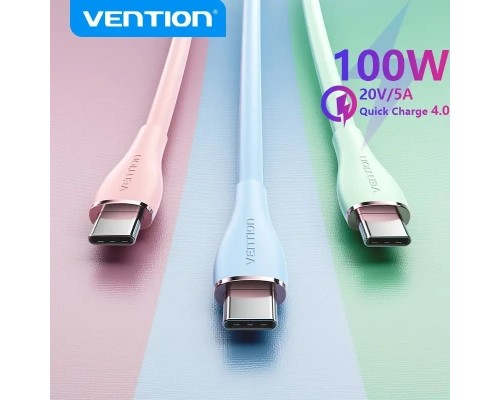 Дата кабель USB-C to USB-C 2.0m USB2.0 100W (20V/5A) Light Green Silicone Vention (TAWGH)