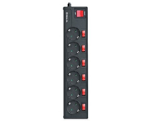 Мережевий фільтр живлення REAL-EL RS-6 EXTRA 1.8m, black (EL122300001)