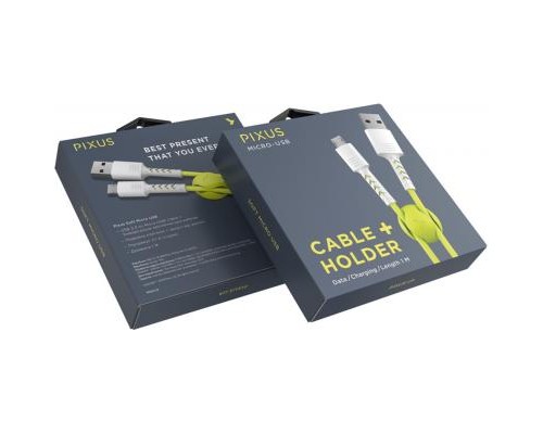 Дата кабель USB 2.0 AM to Micro 5P 1.0m Soft white/lime Pixus (4897058531176)