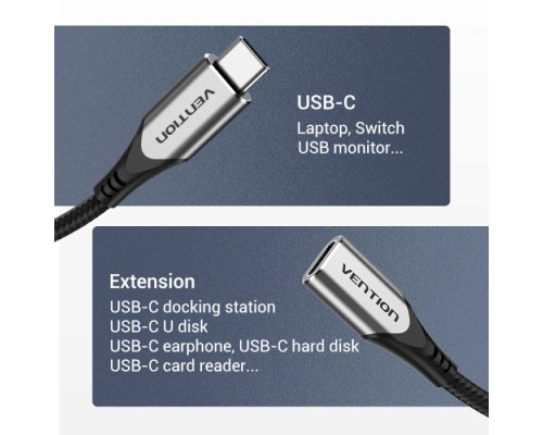 Дата кабель USB-C 3.1 M/F 1.0m 60W (20V/3A) 4K60HZ Thunderbolt 3 Vention (TABHF)