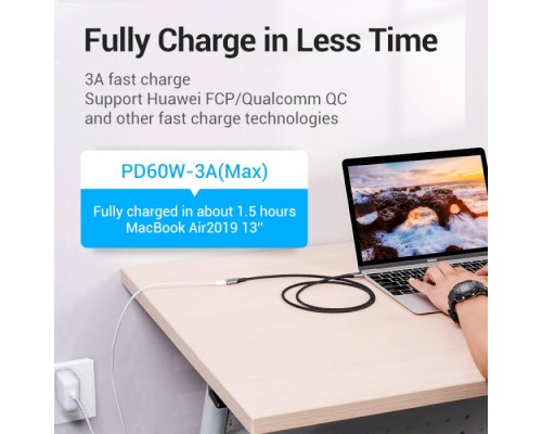 Дата кабель USB-C 3.1 M/F 1.0m 60W (20V/3A) 4K60HZ Thunderbolt 3 Vention (TABHF)