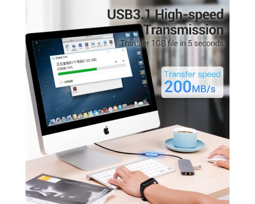 Дата кабель USB-C 3.1 M/F 1.0m 60W (20V/3A) 4K60HZ Thunderbolt 3 Vention (TABHF)