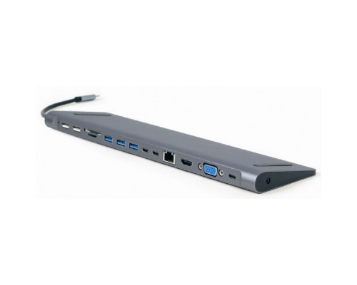 Концентратор Cablexpert USB-C 9-in-1 (Hub/HDMI/VGA/PD/card-reader/lan/audio) (A-CM-COMBO9-01)