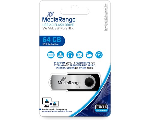 USB флеш накопичувач Mediarange 64GB Black/Silver USB 2.0 (MR912)