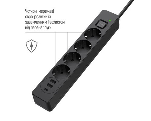 Мережевий фільтр живлення ColorWay CW-CHE432PDB, 4 розетки/3USB 2M (CW-CHE432PDB)
