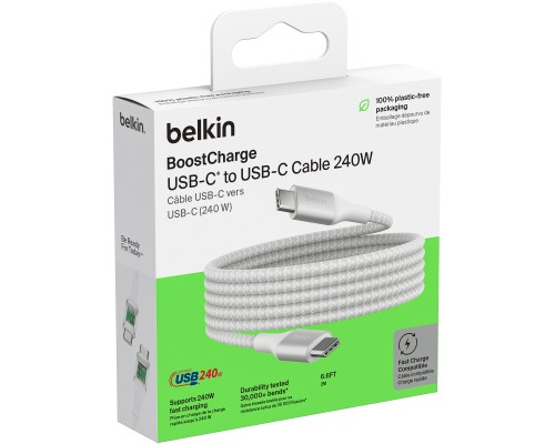 Дата кабель USB-C to USB-C 1.0m 240W white Belkin (CAB015BT1MWH)