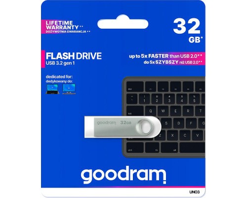USB флеш накопичувач Goodram 32GB UNO3 Steel USB 3.2 (UNO3-0320S0R11)