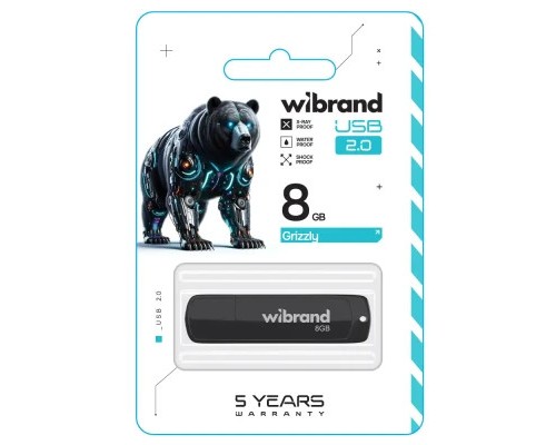 USB флеш накопичувач Wibrand 8GB Grizzly Black USB 2.0 (WI2.0/GR8P3B)