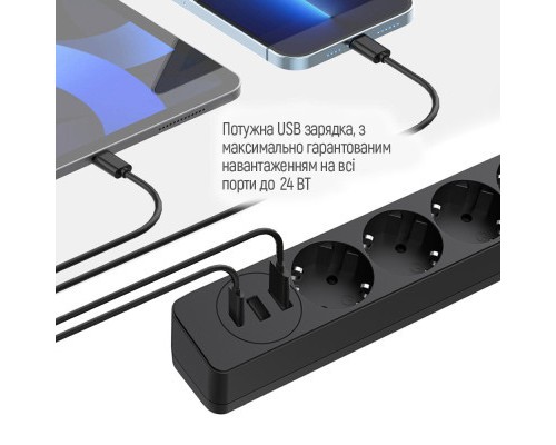Мережевий фільтр живлення ColorWay CW-CHE435PDB, 4 розетки/3USB 5M (CW-CHE435PDB)