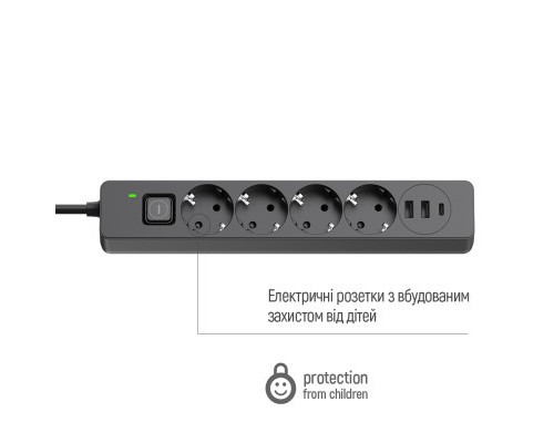 Мережевий фільтр живлення ColorWay CW-CHE435PDB, 4 розетки/3USB 5M (CW-CHE435PDB)