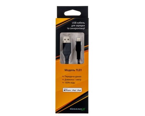 Дата кабель USB 2.0 AM to Lightning 1.0m MFI Grand-X (TL01)