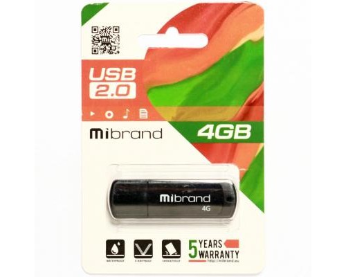 USB флеш накопичувач Mibrand 4GB Grizzly Black USB 2.0 (MI2.0/GR4P3B)