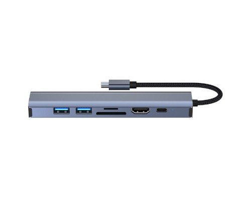 Концентратор Dynamode 7-in-1 USB-C to HDTV 4K/30Hz, 2хUSB3.0, RJ45, USB-C PD 100W, SD/MicroSD (BYL-2303)