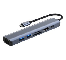 Концентратор Dynamode 7-in-1 USB-C to HDTV 4K/30Hz, 2хUSB3.0, RJ45, USB-C PD 100W, SD/MicroSD (BYL-2303)