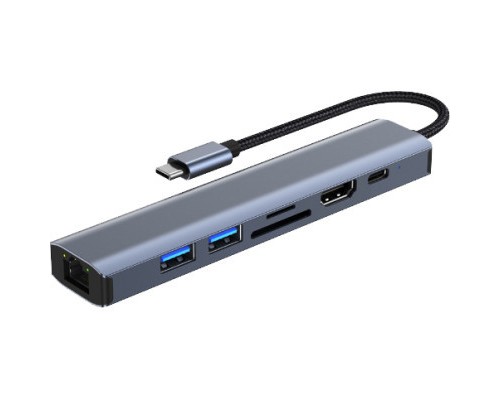 Концентратор Dynamode 7-in-1 USB-C to HDTV 4K/30Hz, 2хUSB3.0, RJ45, USB-C PD 100W, SD/MicroSD (BYL-2303)
