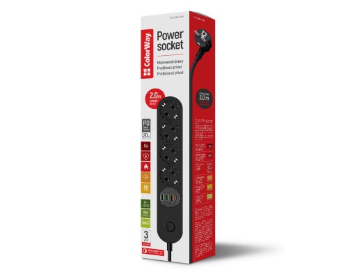 Мережевий фільтр живлення ColorWay CW-CHE44PDB, 4 розетки/4USB 2M (CW-CHE44PDB)