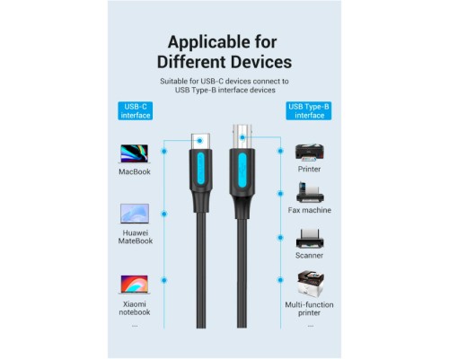 Кабель для принтера USB 2.0 USB-C/BM 2.0m 2.4А 480Mbps Vention (CQUBH)