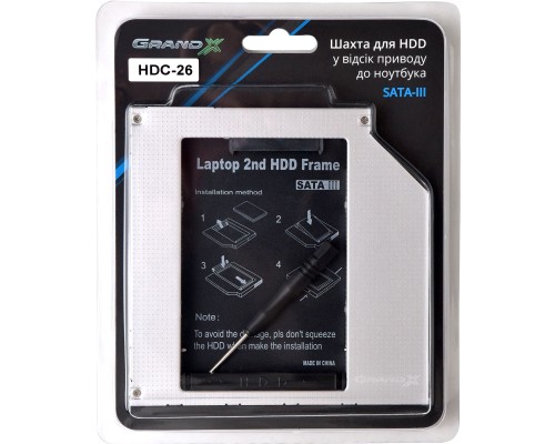 Фрейм-перехідник Grand-X HDD 2.5'' to notebook 9.5 mm ODD SATA3 (HDC-26)