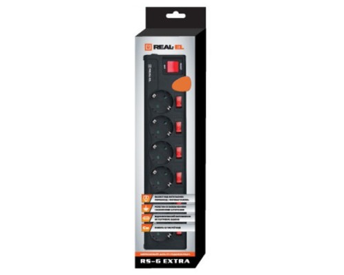Мережевий фільтр живлення REAL-EL RS-6 EXTRA 5m, black (EL122300003)