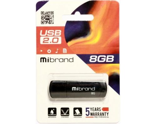 USB флеш накопичувач Mibrand 8GB Grizzly Black USB 2.0 (MI2.0/GR8P3B)