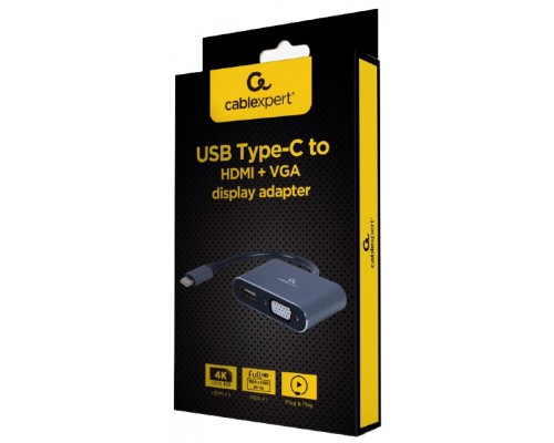 Перехідник USB-C to HDMI/VGA, 4К 30Hz Cablexpert (A-USB3C-HDMIVGA-01)