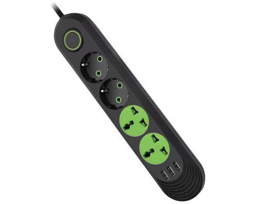 Мережевий фільтр живлення Voltronic F01U, 2роз EU + 2роз Universal, 3*USB Black (F01U-Black)