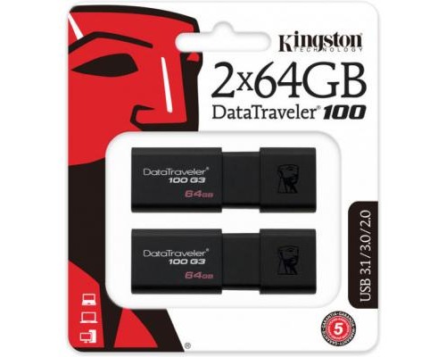 USB флеш накопичувач Kingston 2x64GB DataTraveler 100 G3 USB 3.0 (DT100G3/64GB-2P)