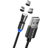 Дата кабель USB 2.0 AM to Lightning + Micro 5P + Type-C 1.0m Magnetic Ro ColorWay (CW-CBUU037-BK)