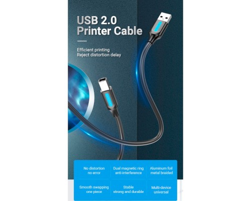 Кабель для принтера USB 2.0 AM/BM 2.0m 480Mbps PVC black Vention (COQBH)