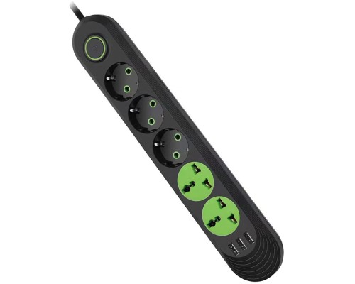 Мережевий фільтр живлення Voltronic F02U, 3роз EU + 2роз Universal, 3*USB Black (F02U-Black)