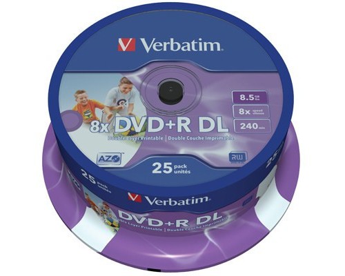 Диск DVD Verbatim 8.5Gb 8X CakeBox 25шт Printable (43667)