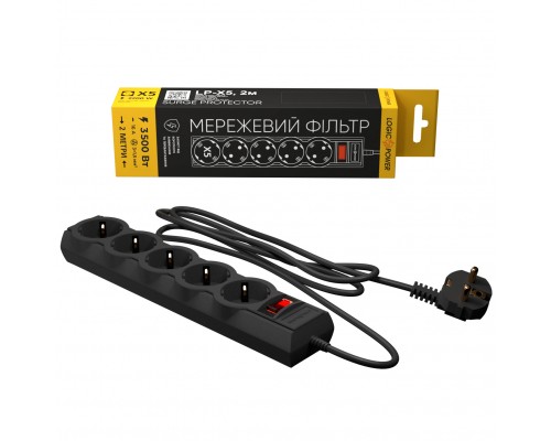 Мережевий фільтр живлення LogicPower LP-X5 PREMIUM, 2m black (9583)