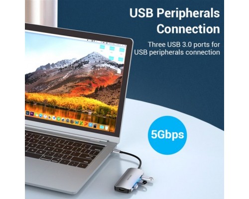 Концентратор Vention USB3.1 Type-C --> HDMI/USB 3.0x3/PD 100W Hub 5-in-1 (TODHB)