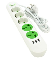 Мережевий фільтр живлення Voltronic F02U, 3роз EU + 2роз Universal, 3*USB White (F02U-White)