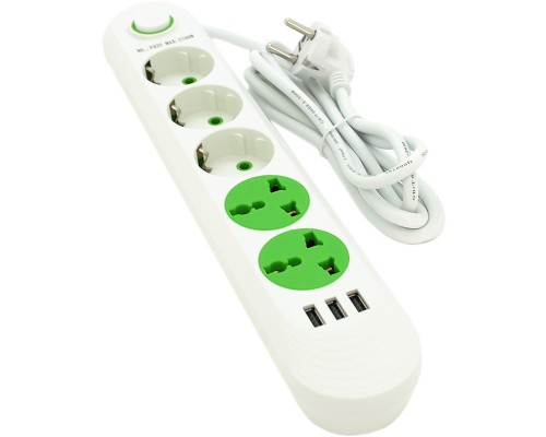 Мережевий фільтр живлення Voltronic F02U, 3роз EU + 2роз Universal, 3*USB White (F02U-White)