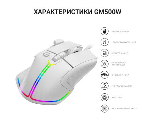 Мишка GamePro GM500W RGB USB White (GM500W)