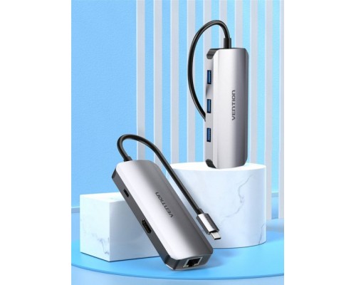 Концентратор Vention USB3.1 Type-C --> HDMI/USB 3.0x3/RJ45/PD 100W Hub 6-in-1 (TOHHB)