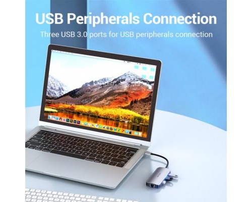 Концентратор Vention USB3.1 Type-C --> HDMI/USB 3.0x3/RJ45/PD 100W Hub 6-in-1 (TOHHB)
