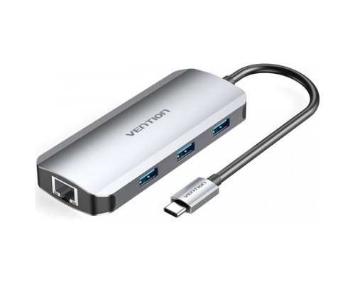 Концентратор Vention USB3.1 Type-C --> HDMI/USB 3.0x3/RJ45/PD 100W Hub 6-in-1 (TOHHB)
