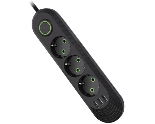 Мережевий фільтр живлення Voltronic F03U, 3роз EU, 3*USB Black (F03U-Black)