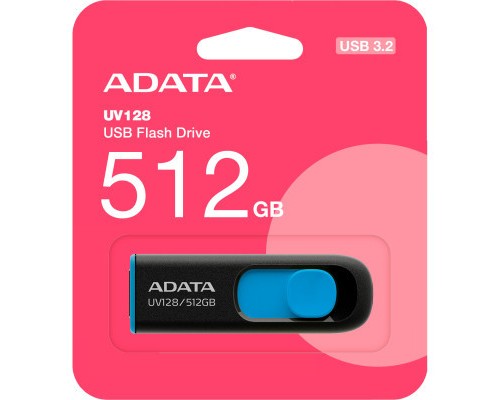 USB флеш накопичувач ADATA 512GB AUV 128 Black/Blue USB 3.2 (AUV128-512G-RBE)